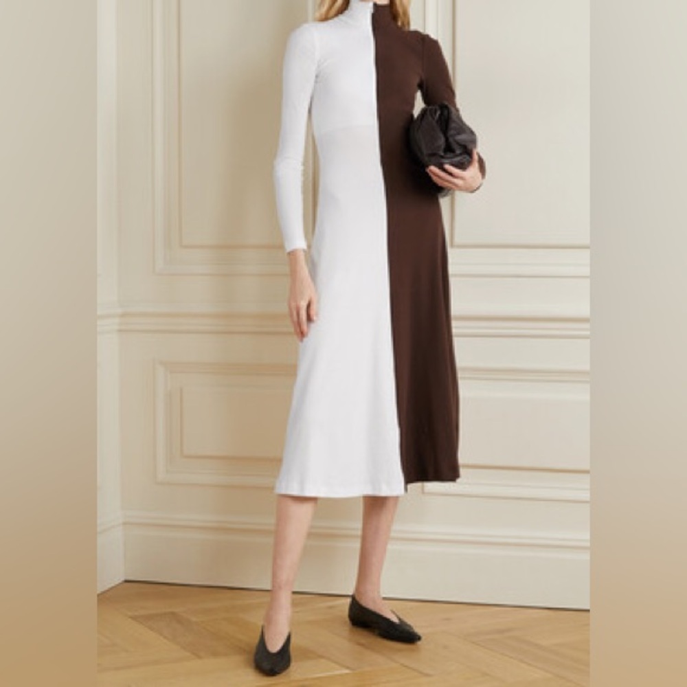 Rosetta Getty Two-tone Cotton-jersey Turtleneck Midi Dress - Brown
